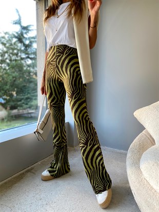   Zebra Desen Örme Pantolon Yeşil