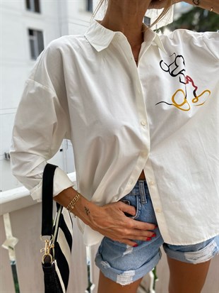 Beyaz  Mickey Mouse Gömlek