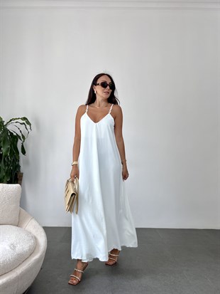 Beyaz  Zincir Askılı Elbise