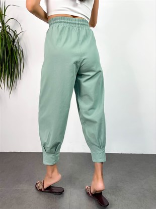 Mint Yeşil  Paçası Pensli Bol Kesim  Beli Lastikli Pantolon