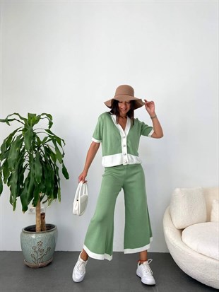 Naturel Green  Beyaz Şeritli Hırka Pantolon Tasarım Takım