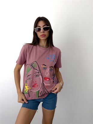Pudra  Renkli Women's Pamuklu Tişört