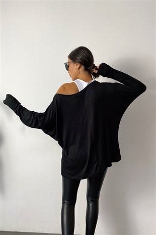 Siyah  Beyaz İç Bluz Detay Siyah Tasarım Çiftli Bluz