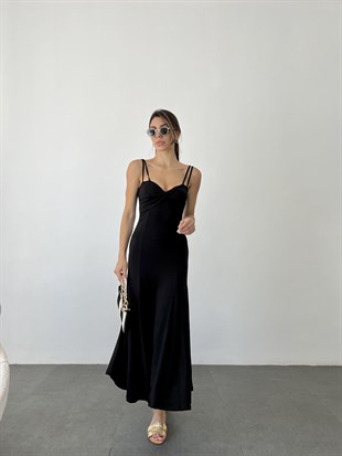 Siyah  Pamuklu Askılı Elbise