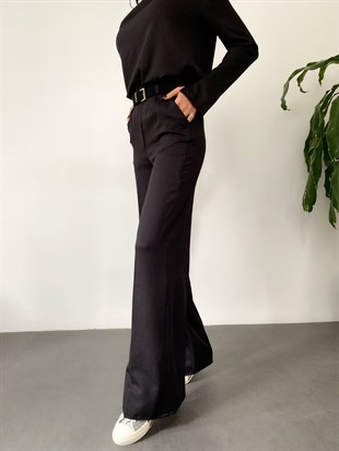 Siyah  Vatkalı Bluz&Palazzo Kumaş Pantolon Takım