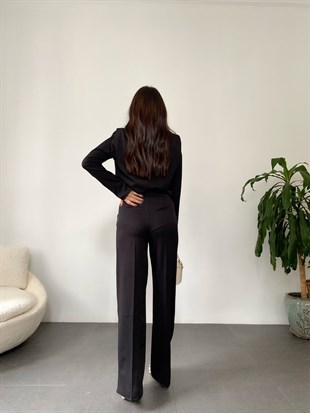 Siyah  Vatkalı Bluz&Palazzo Kumaş Pantolon Takım