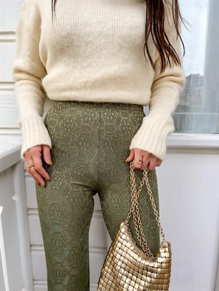 Yeşil  Bol Paça Örme Pantolon