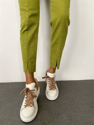 Yeşil  Önü Dikişli Cotton Jean Pantolon