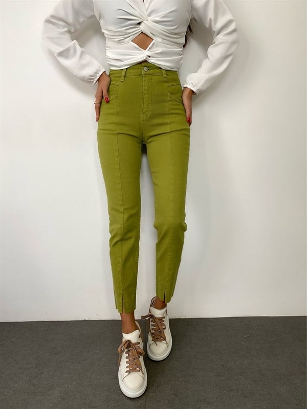Yeşil  Önü Dikişli Cotton Jean Pantolon
